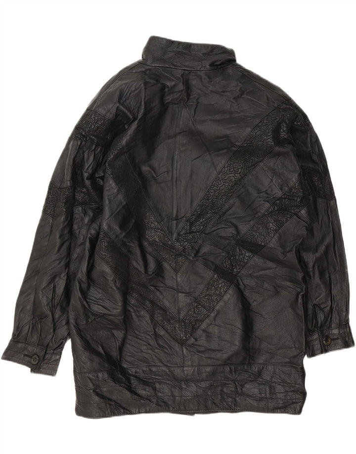 VINTAGE Womens Leather Coat UK 18 XL Black Striped Leather