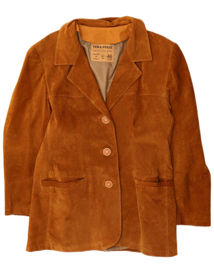 Damska marynarka zapinana na 3 guziki w stylu VINTAGE IT 46, duża brązowa skóra