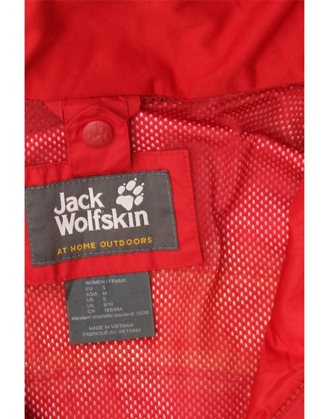 Damska kurtka przeciwdeszczowa z kapturem JACK WOLFSKIN UK 8/10, mała, czerwona poliamid