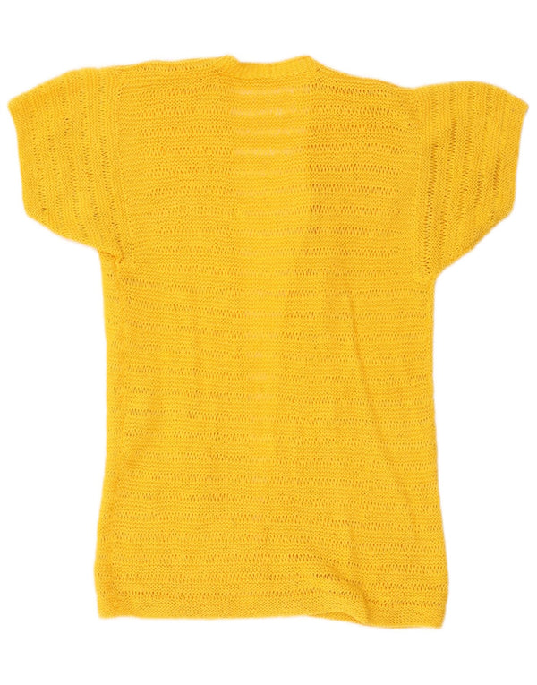 Vintage damski sweter rozpinany z krótkim rękawem, UK 8, mały, żółty