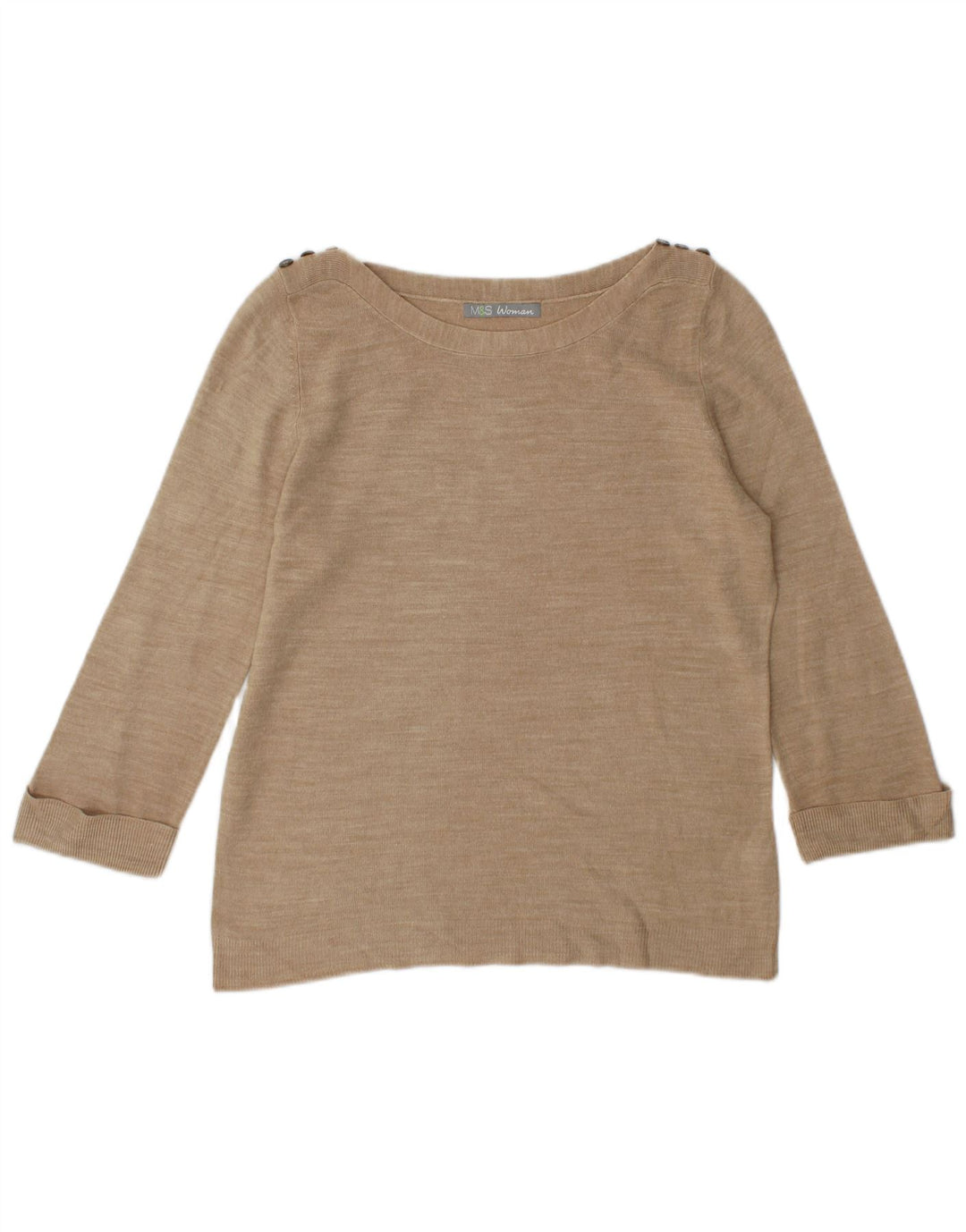 Marks & Spencer Damski sweter z dekoltem w łódkę, UK 12, średni beż