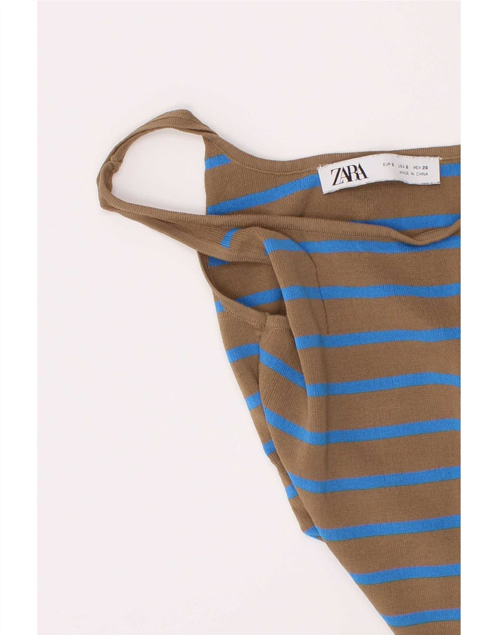 Damski top na ramiączkach Zara UK 8 Small Brown Striped Viscose