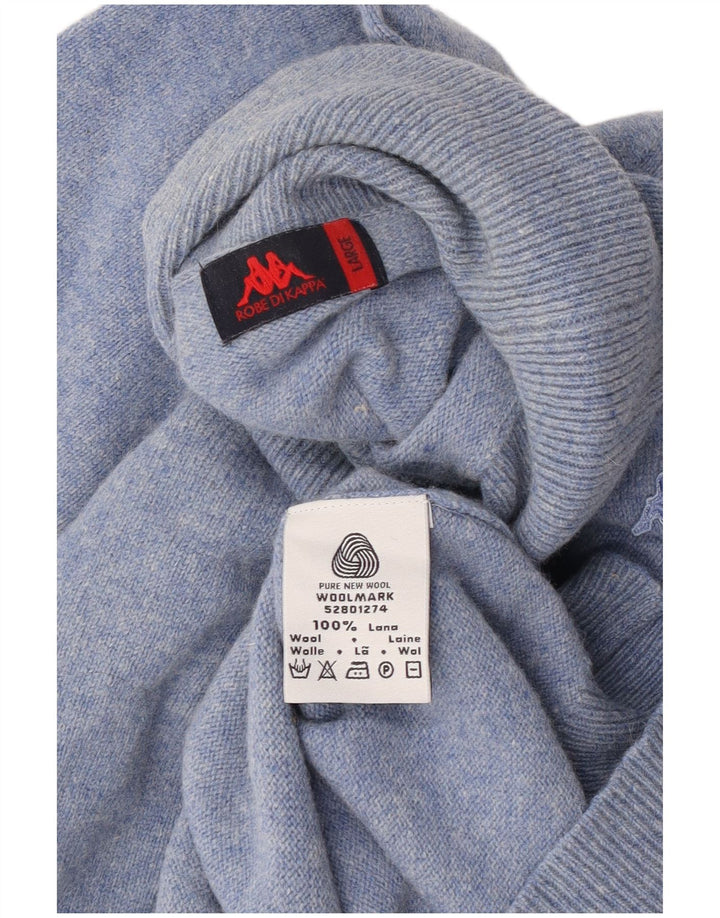 Męski sweter Kappa z wywijanym dekoltem, duży, niebieski, wełniany w cętki