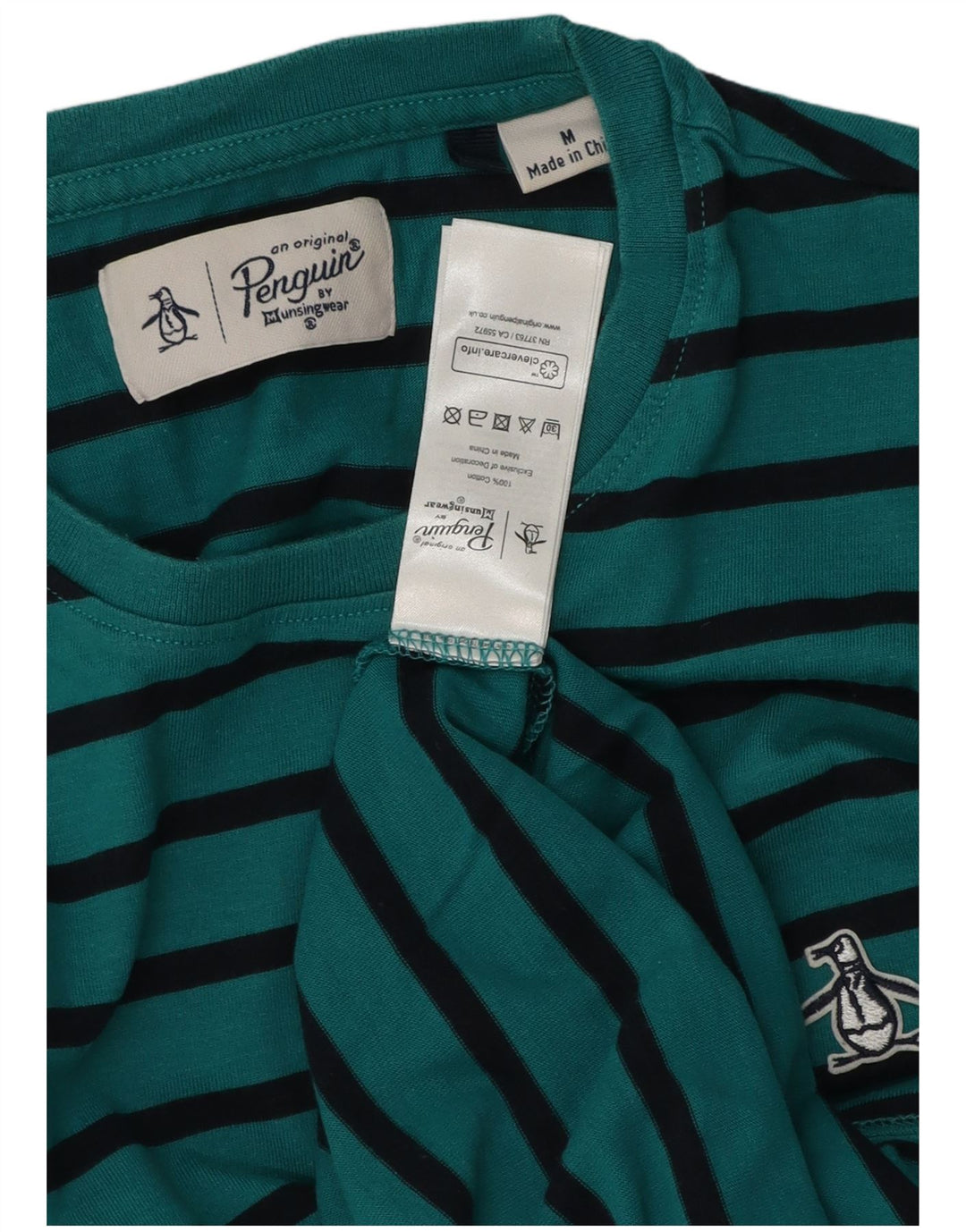 T-shirt męski Penguin, bawełniany, średniej wielkości, w zielone paski