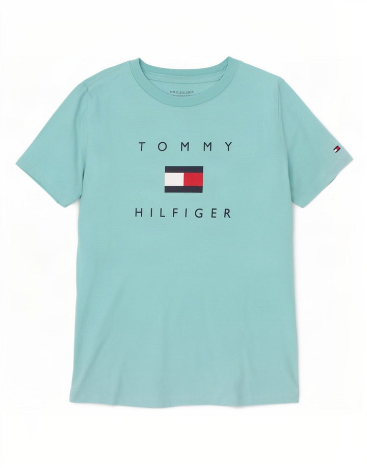 Chłopięcy T-shirt z grafiką Tommy Hilfiger, 8-9 lat, średni niebieski, bawełniany