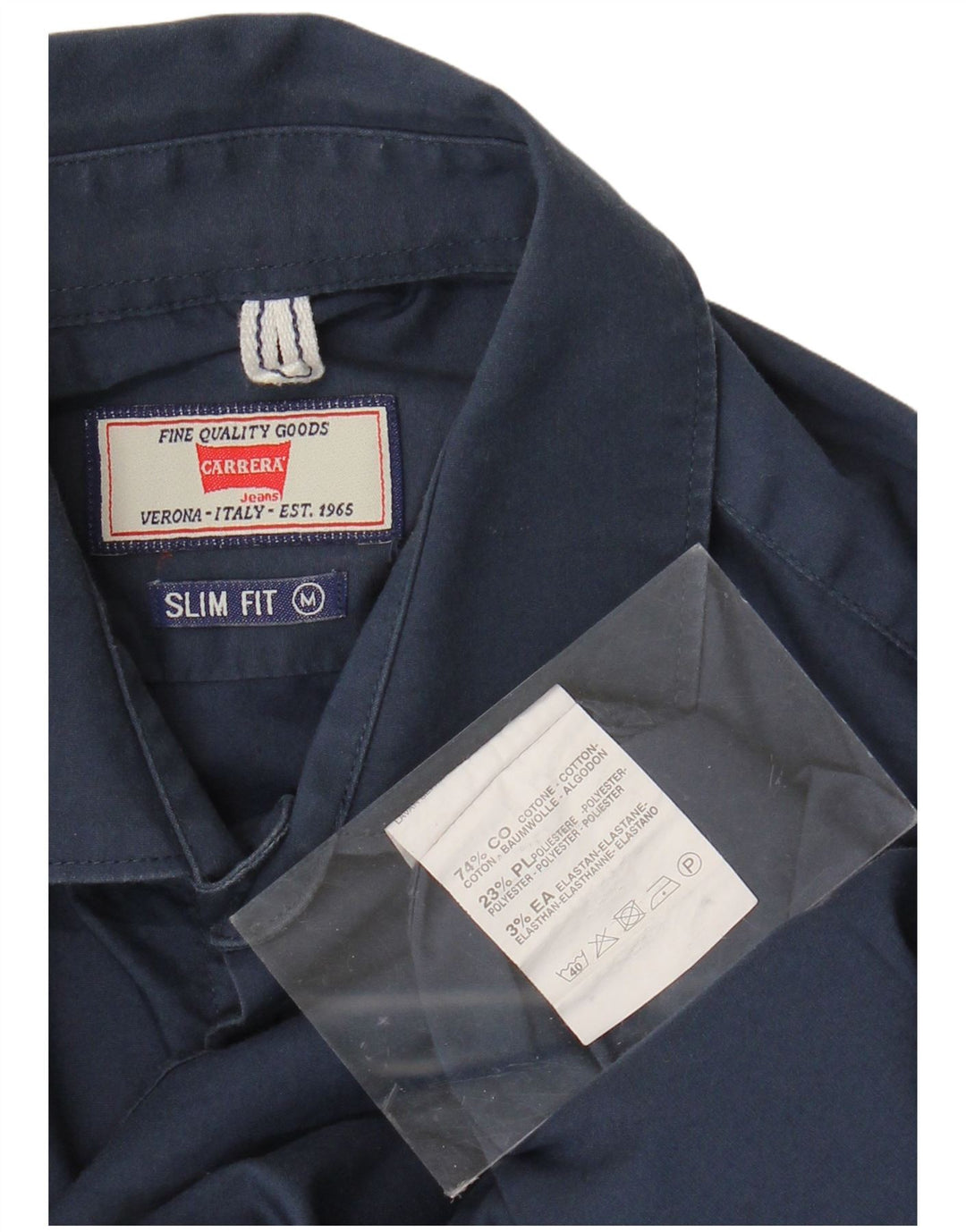 CARRERA Mens Slim Fit Shirt Medium Navy Blue Cotton Vintage Carrera and Second-Hand Carrera from Messina Hembry 