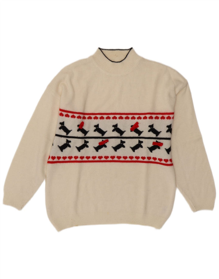 Sweter damski VINTAGE z golfem UK 16 Large White Fair Isle