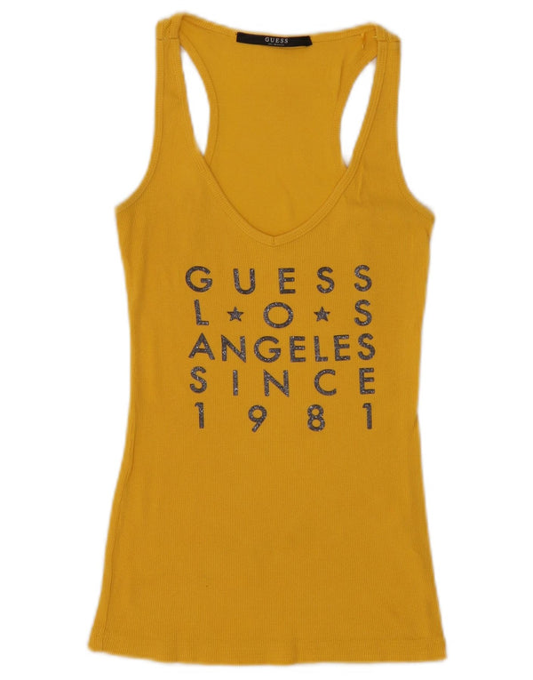 Guess Womens Graphic Vest Top UK 8 Small Yellow