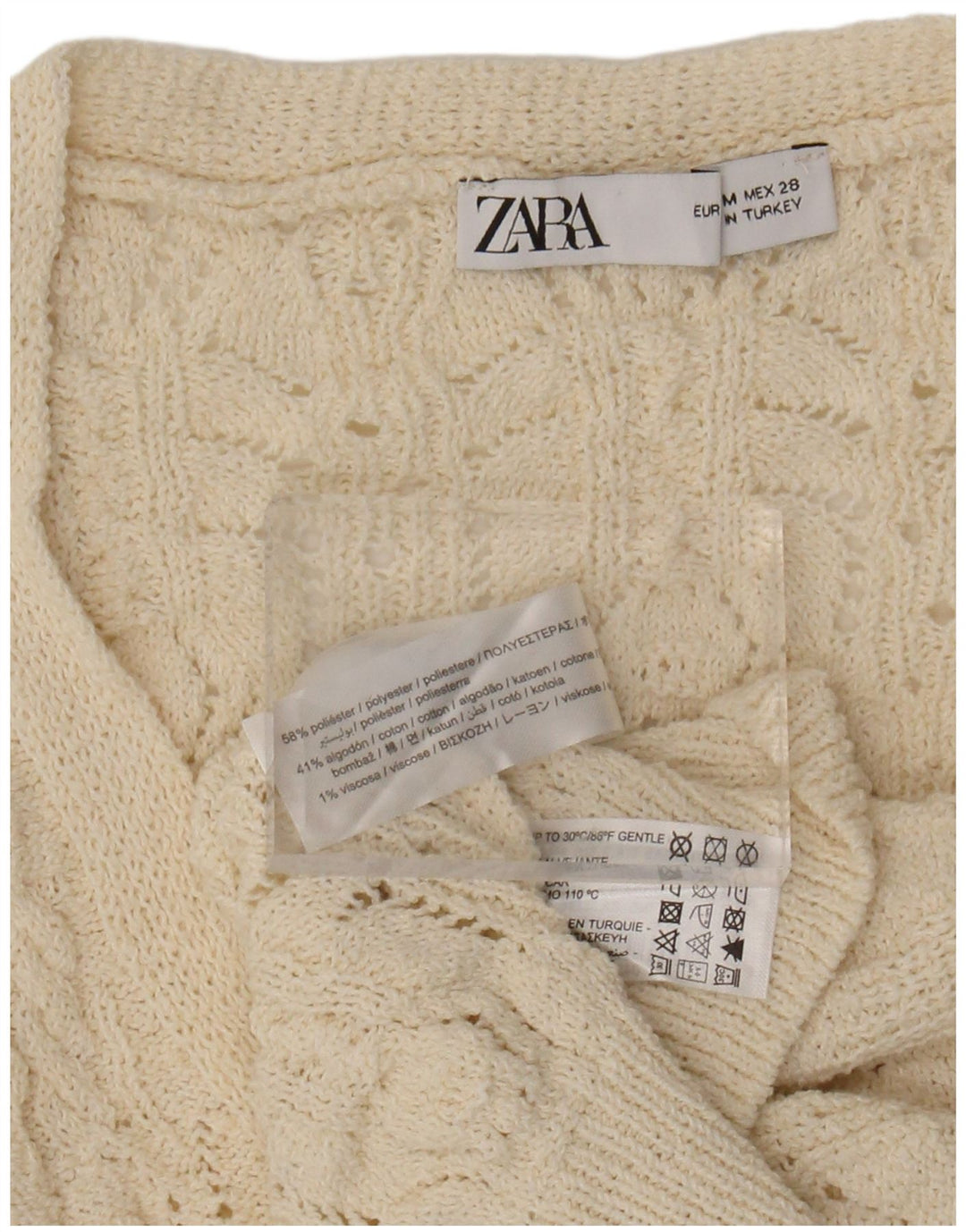 Damski sweter rozpinany bez rękawów ZARA UK 14, średni beżowy poliester