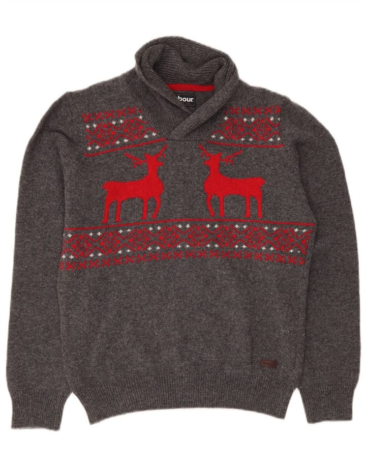 Sweter chłopięcy BARBOUR z szalowym dekoltem 15-16 lat 2XL Szary Fair Isle Wool