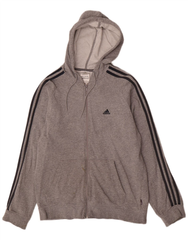 Męski sweter z kapturem i zamkiem błyskawicznym ADIDAS Średnioszary, bawełniany nakrapiany