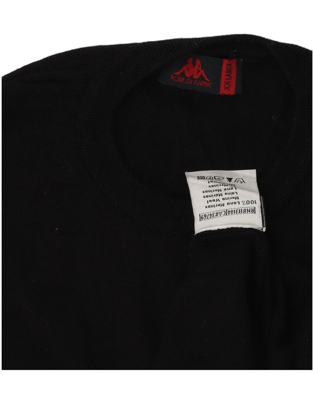 Męski sweter Kappa z okrągłym dekoltem 2XL, czarna wełna merynosowa
