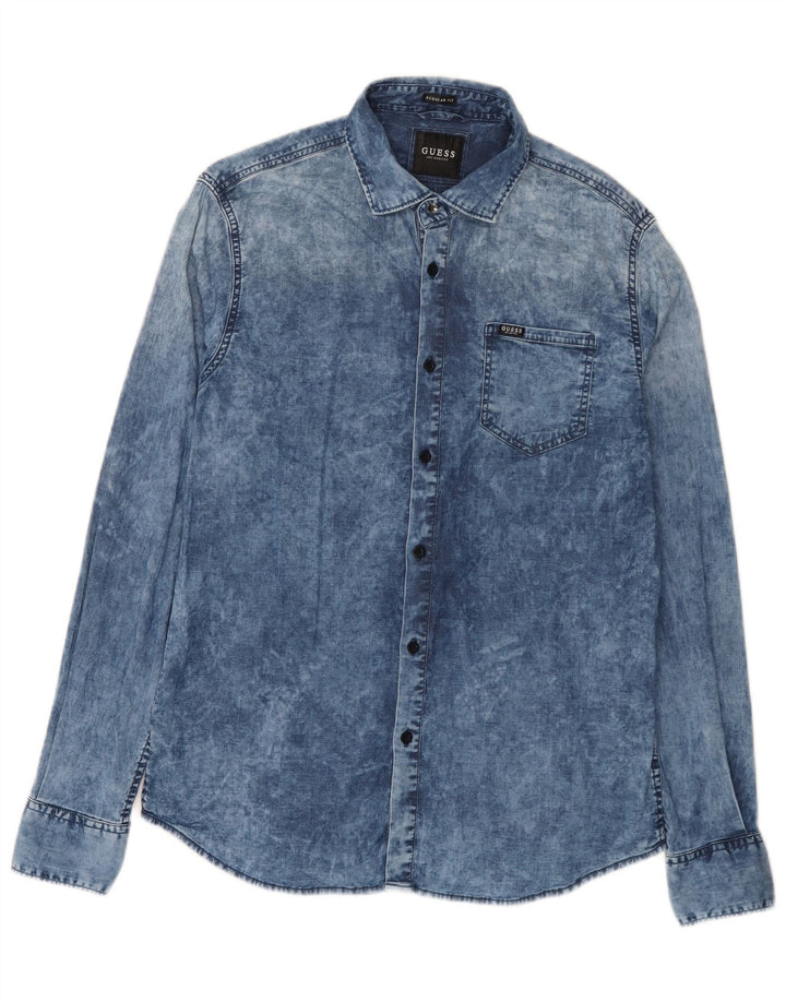 Męska koszula dżinsowa Guess Acid Wash o regularnym kroju, średnioniebieska, bawełniana