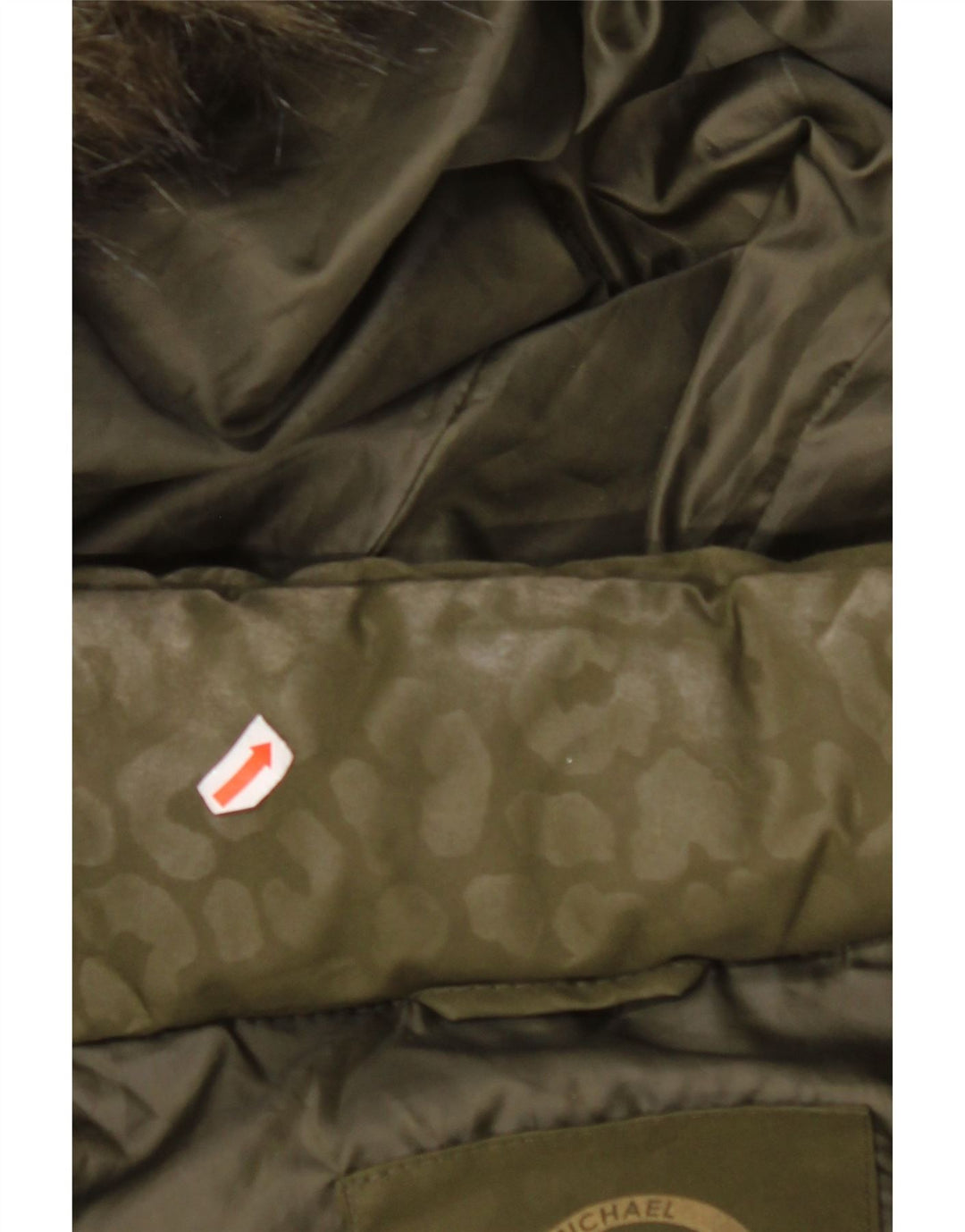 MICHAEL KORS Damski ocieplany płaszcz z kapturem UK 14, średni khaki, nadruk zwierzęcy