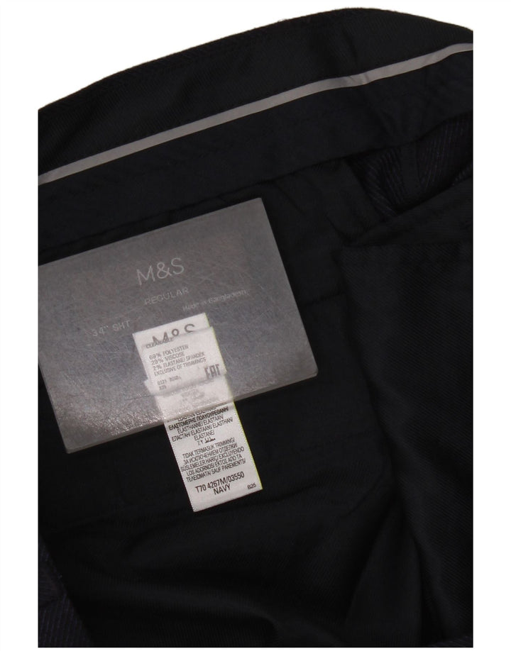 Marks & Spencer Męskie proste spodnie garniturowe W34 L29 Granatowy poliester