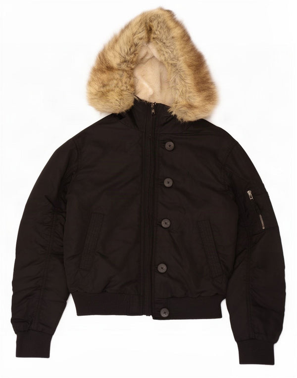 Damska kurtka Sherpa z kapturem, oversize Jack Wills, UK 6 XS, czarny poliester