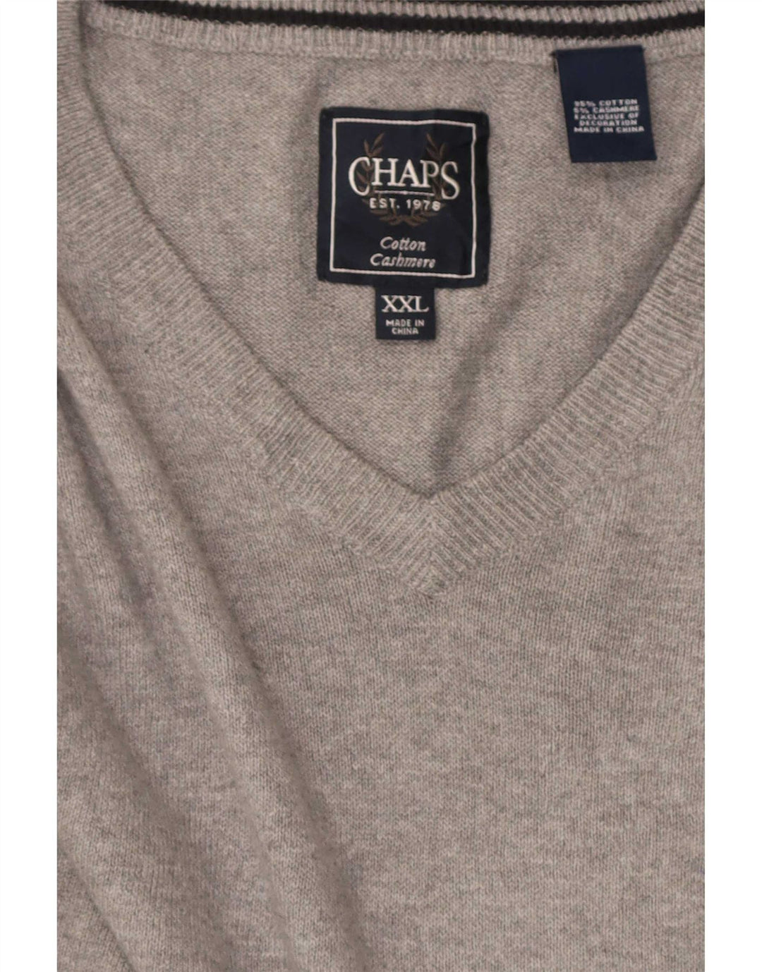 Męski sweter Chaps z dekoltem w kształcie litery V, 2XL, szara bawełna