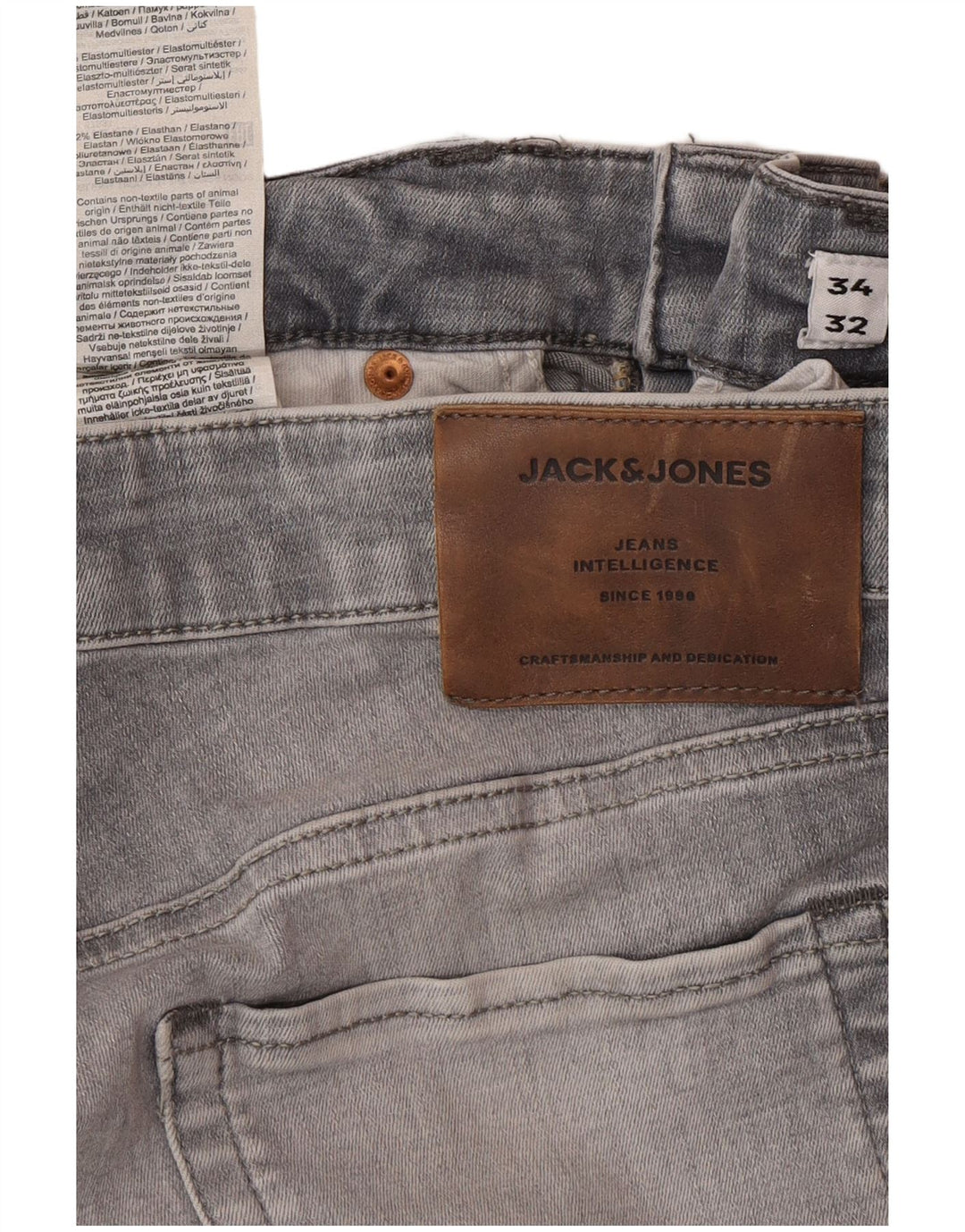 JACK & JONES Męskie jeansy slim W34 L32 Szara bawełna