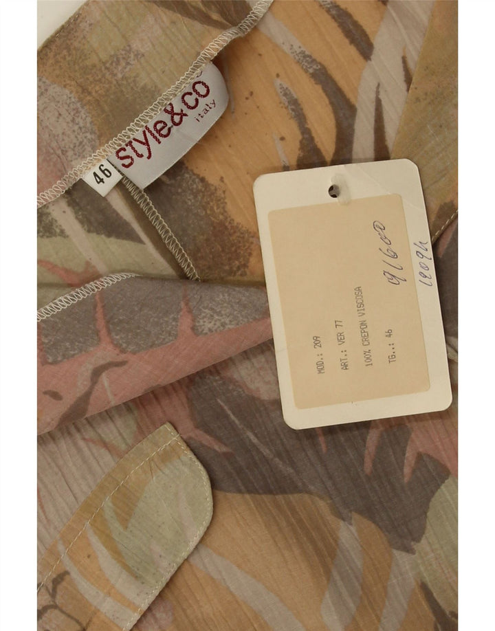 Damska bluzka koszulowa z krótkim rękawem Style&Co IT 46 Duża beżowa wiskoza w kwiaty