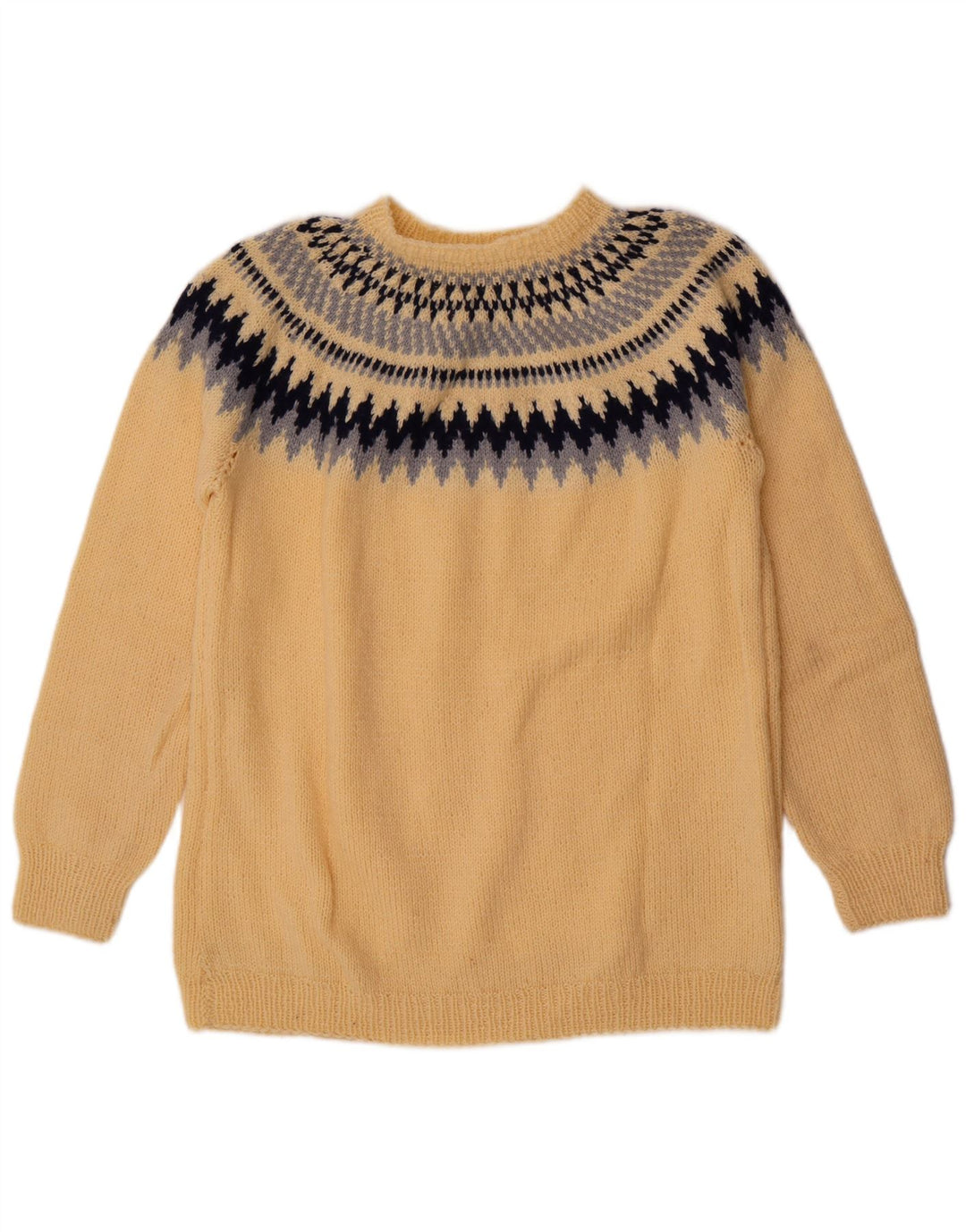 Vintage męski sweter z okrągłym dekoltem, średni żółty Fair Isle