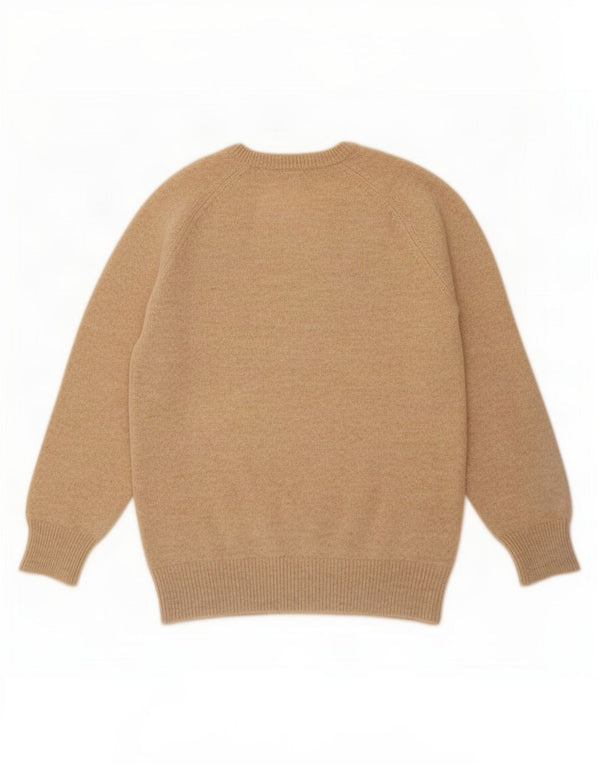 Sweter męski w stylu vintage z dekoltem w szpic, średnio beżowy, geometryczny, wełniany