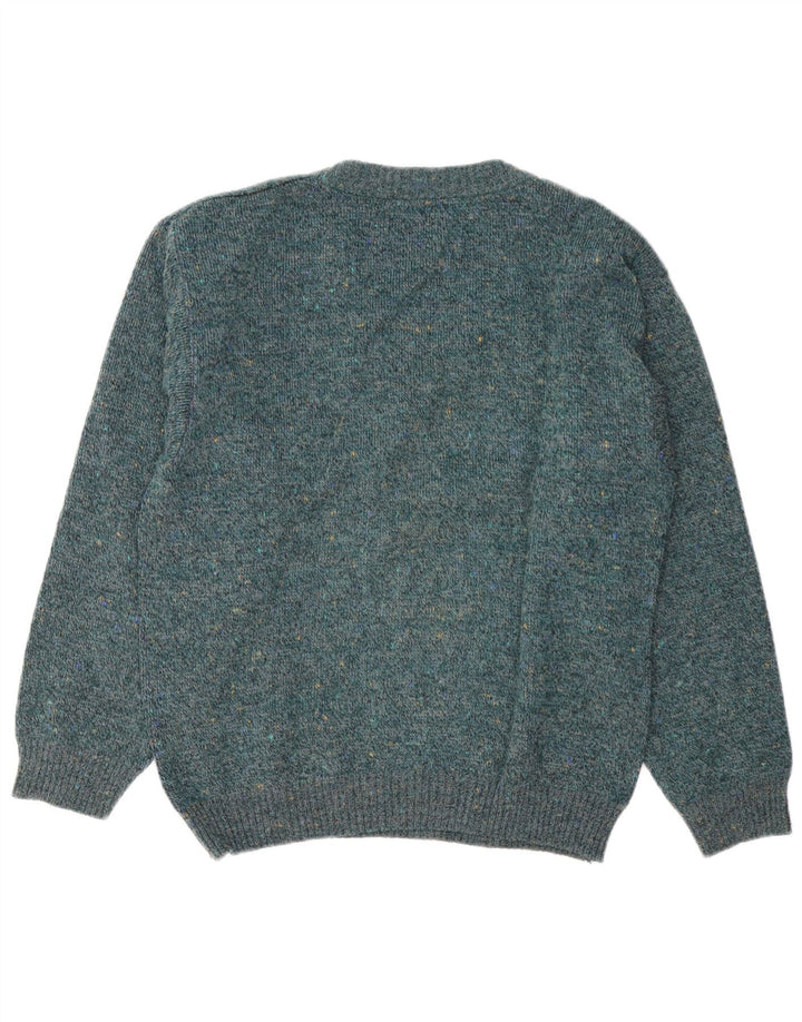 Vintage męski sweter z dekoltem w kształcie litery V, duży, zielony, geometryczny