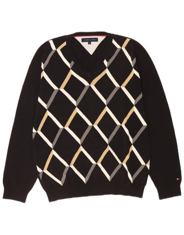 Męski sweter Tommy Hilfiger z dekoltem w kształcie litery V, średni czarny Argyle/Diament