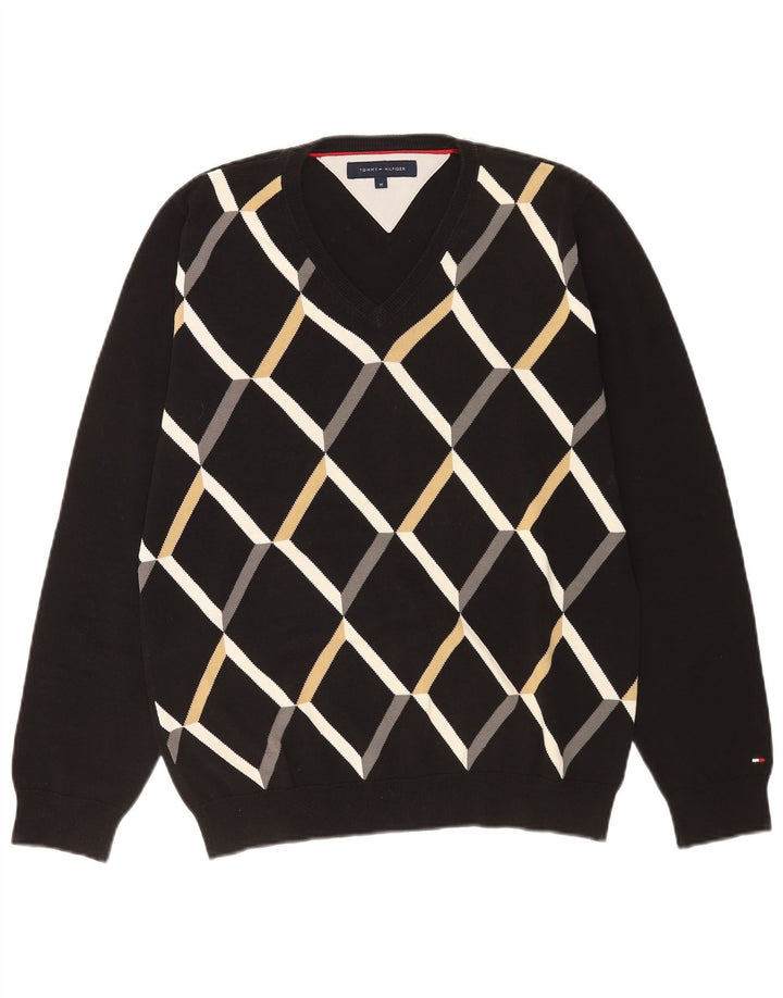 Męski sweter Tommy Hilfiger z dekoltem w kształcie litery V, średni czarny Argyle/Diament
