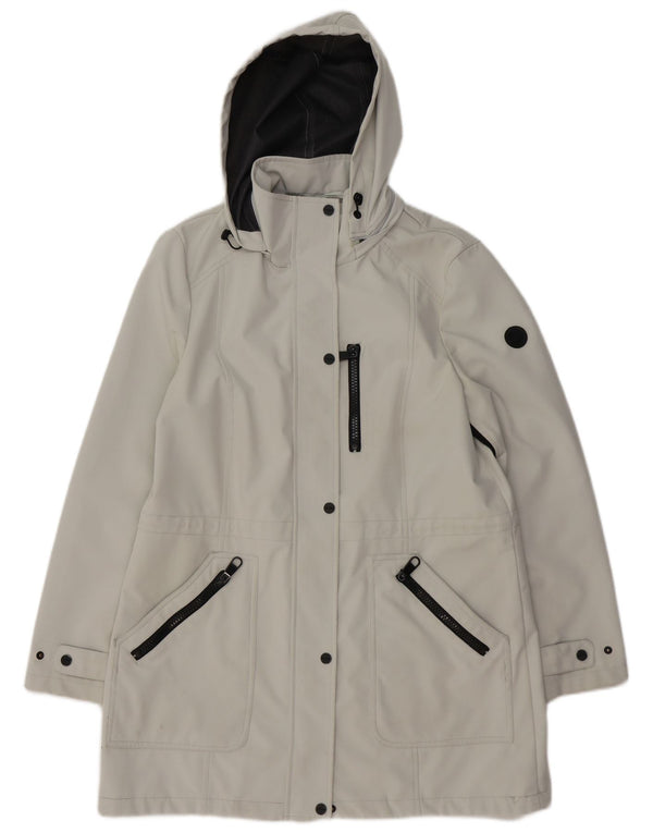 Damski płaszcz wiatrówka CALVIN KLEIN z kapturem UK 16, duży, szary poliester