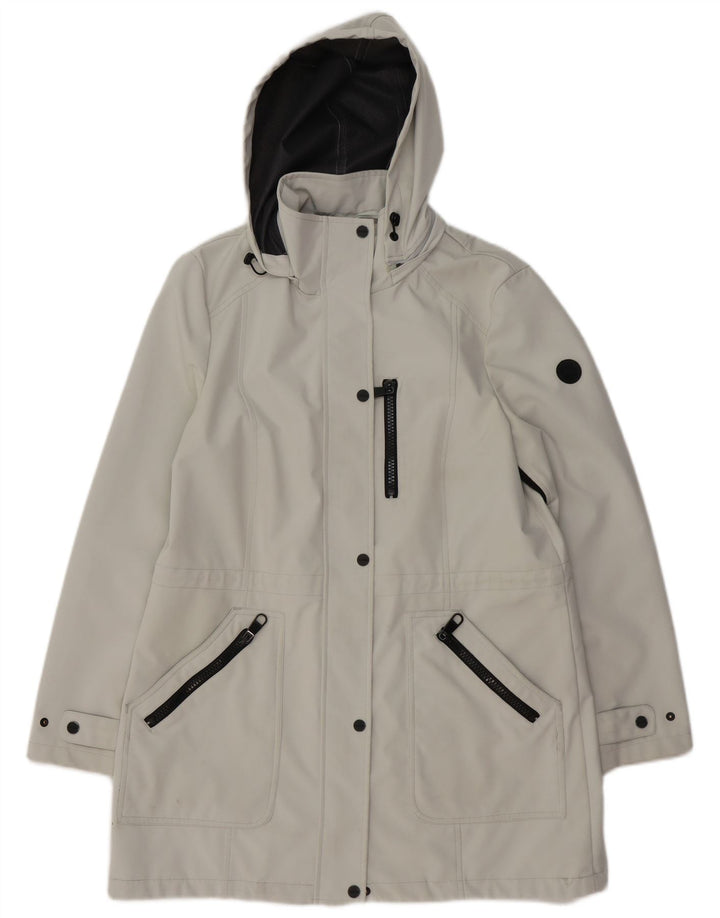 Damski płaszcz wiatrówka CALVIN KLEIN z kapturem UK 16, duży, szary poliester