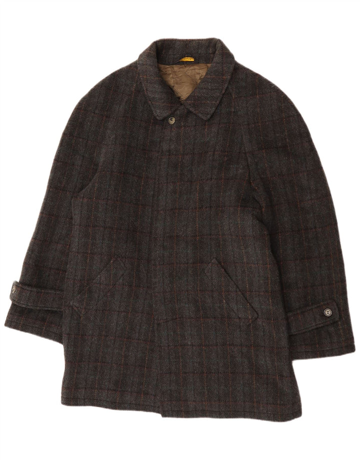 Płaszcz męski w stylu vintage IT 52 XL, wełniany szary w kratkę