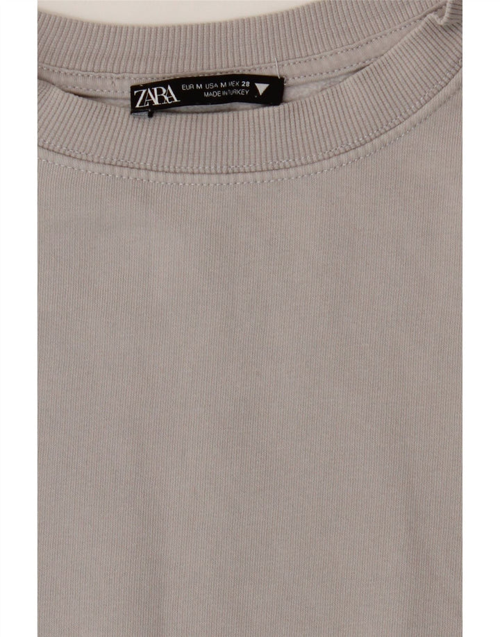 ZARA Womens Crop Sweatshirt Jumper UK 14 Medium Grey Cotton Vintage Zara and Second-Hand Zara from Messina Hembry 