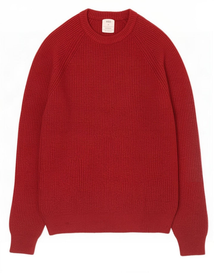 Marks & Spencer Męski sweter z okrągłym dekoltem, średni czerwony poliamid