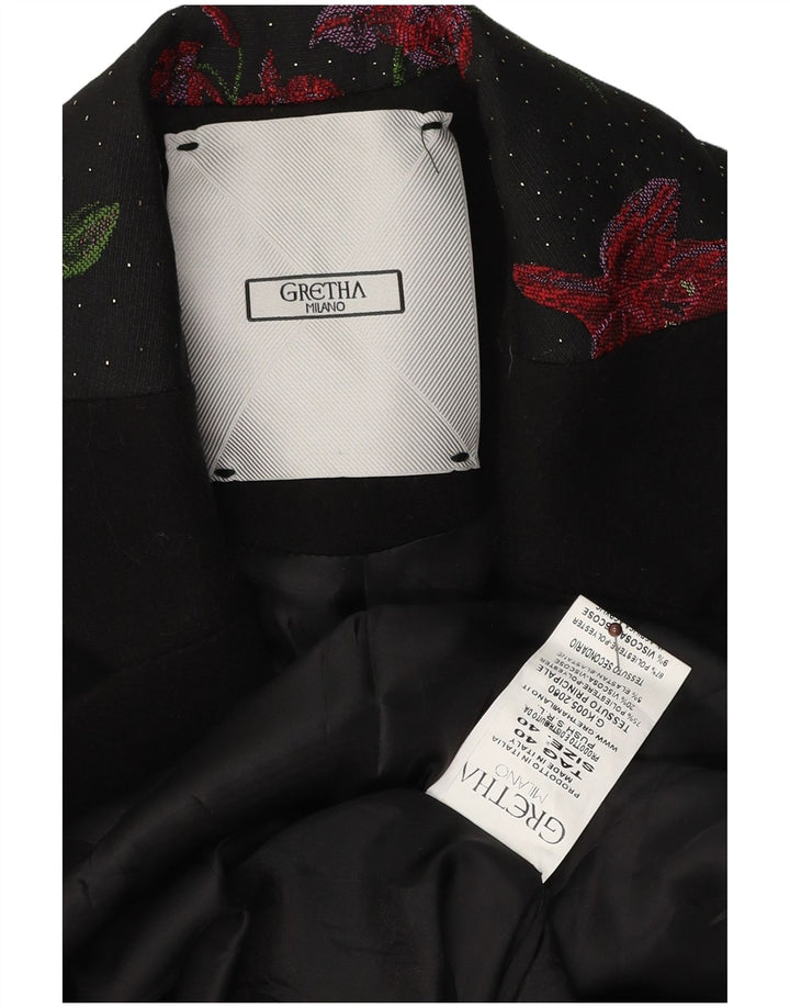 Gretha Milano Damski płaszcz oversize IT 40 Mały czarny kwiatowy poliester