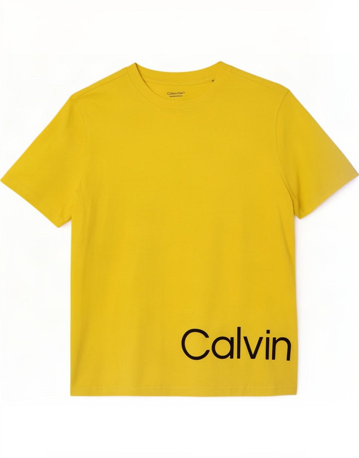 Męski T-shirt z grafiką Calvin Klein, mały, żółty, bawełniany