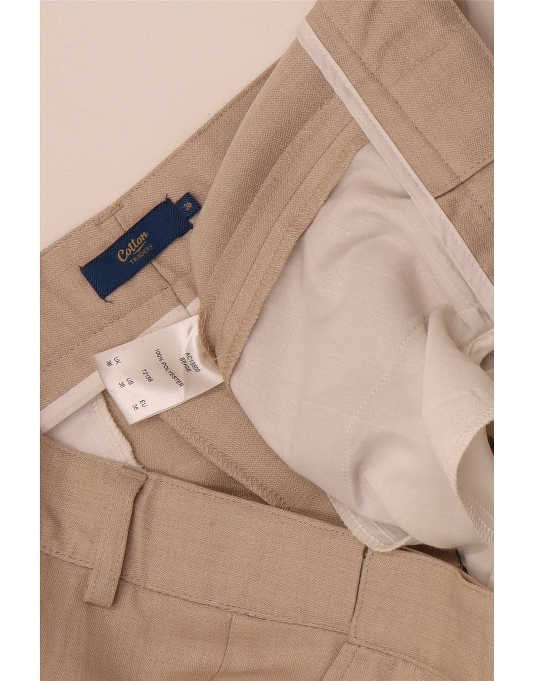 Męskie proste spodnie garniturowe Cotton Traders W36 L28 Beżowy poliester