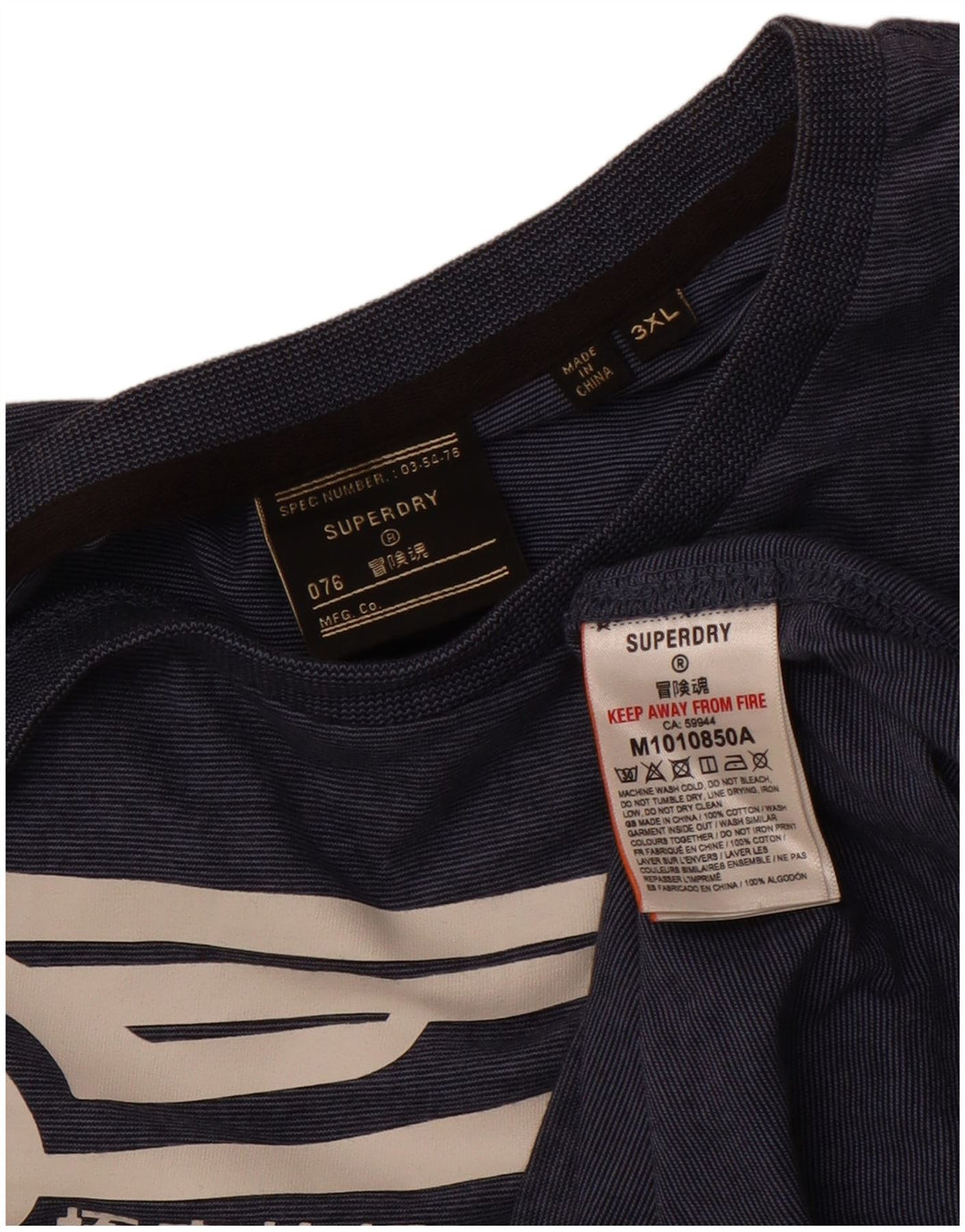Męski T-shirt Superdry z grafiką, 3XL, bawełniany, granatowy w prążki