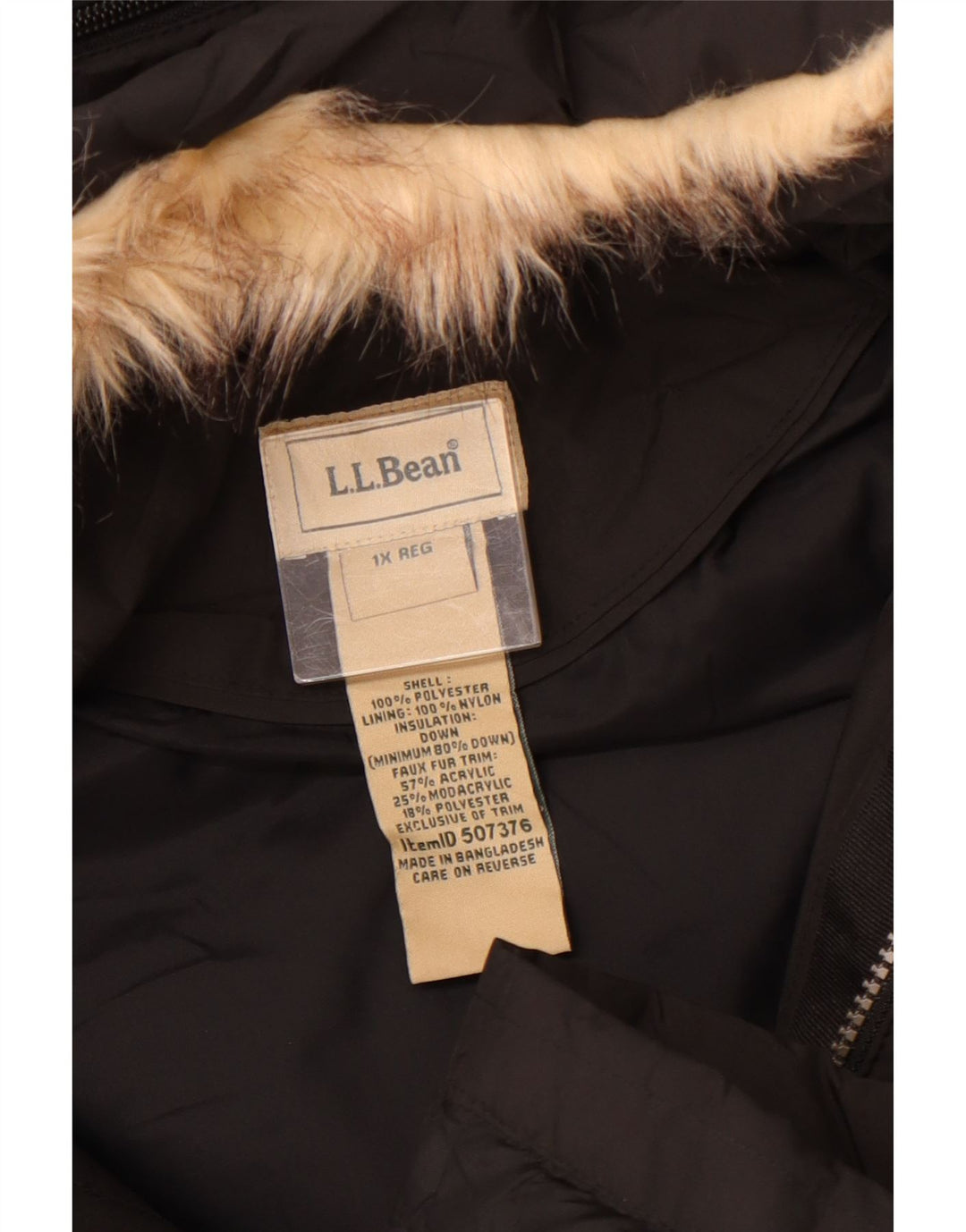 L.L.BEAN Damski, oversize'owy, ocieplany płaszcz z kapturem UK 18 XL, czarny poliester