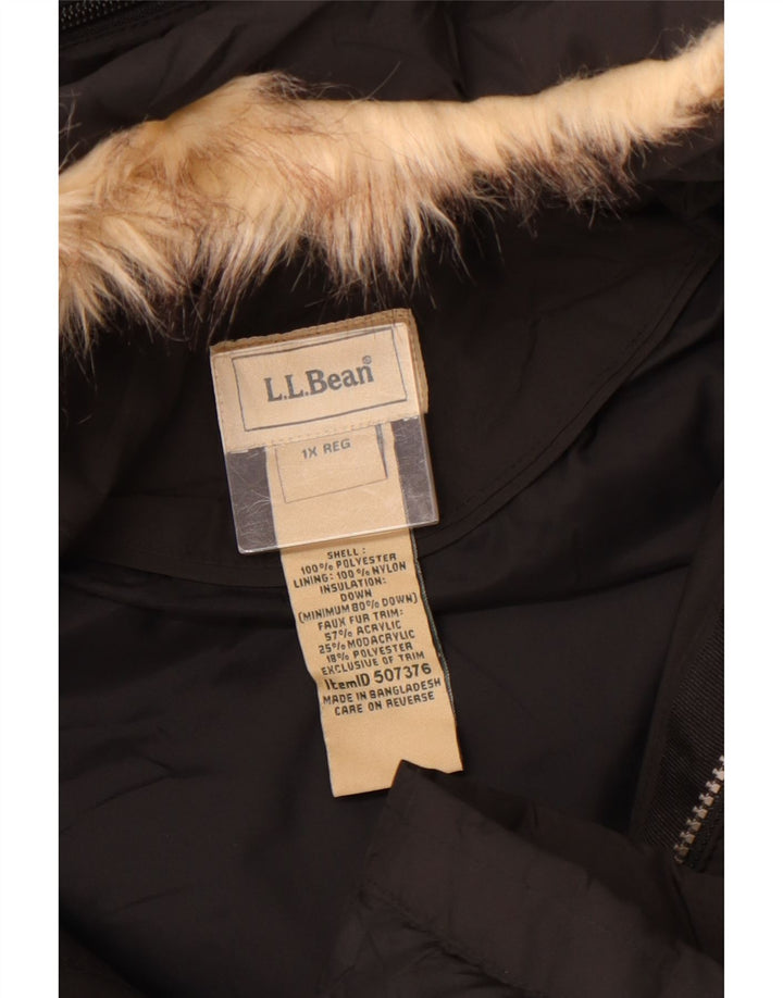 L.L.BEAN Damski, oversize'owy, ocieplany płaszcz z kapturem UK 18 XL, czarny poliester