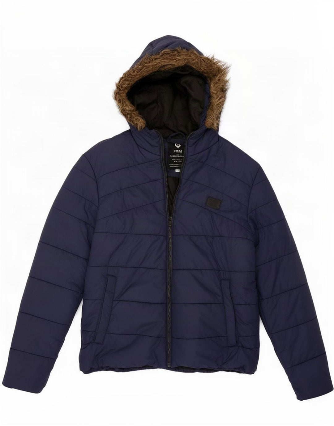 Męska ocieplana kurtka z kapturem Jack & Jones UK 40, duża granatowa, poliestrowa