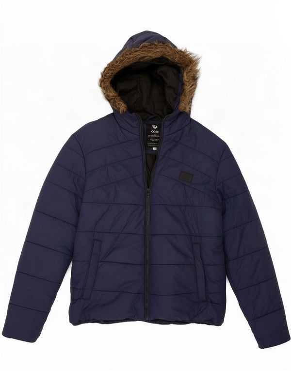 Męska ocieplana kurtka z kapturem Jack & Jones UK 40, duża granatowa, poliestrowa