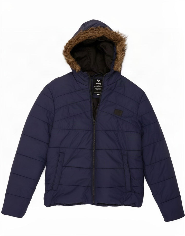 Męska ocieplana kurtka z kapturem Jack & Jones UK 40, duża granatowa, poliestrowa