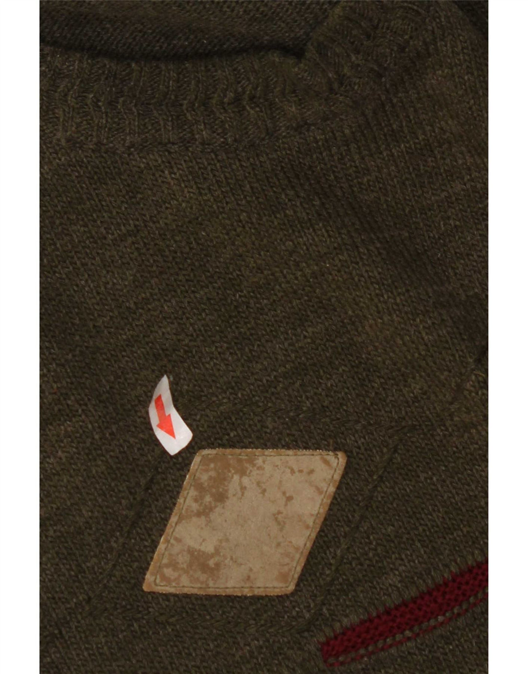 Vintage męski sweter z okrągłym dekoltem, średni khaki argyle/diament