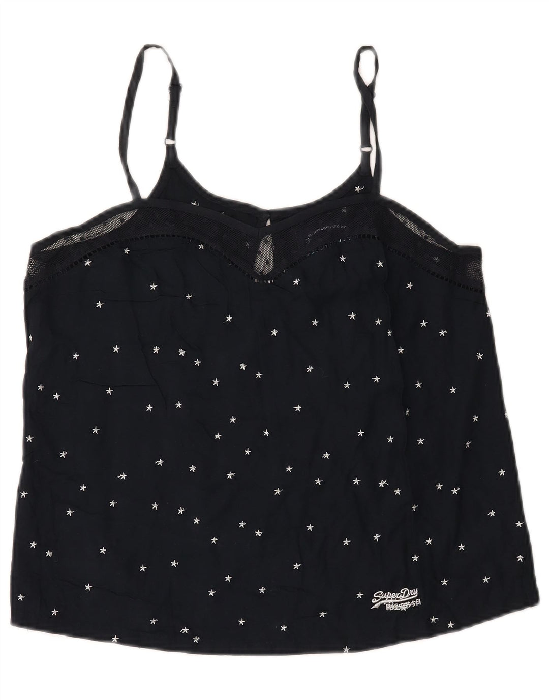 Damski top na ramiączkach Superdry z abstrakcyjnym wzorem, UK 12, średni granatowy