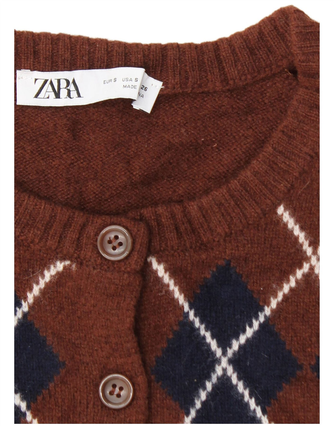 Damski sweter bez rękawów Zara UK 10 Mały brązowy Argyle/Diament
