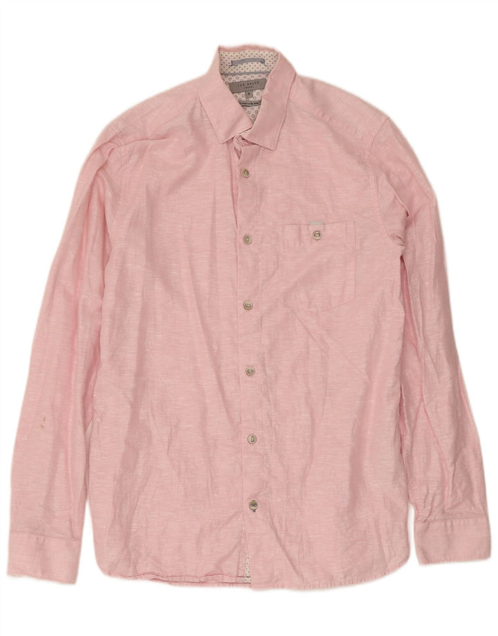 Koszula męska Ted Baker, rozmiar 2, mała, różowa, lniana