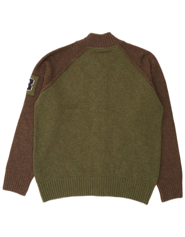 Woolrich Męski sweter z grafiką, duży, zielony, wełniany blok kolorów