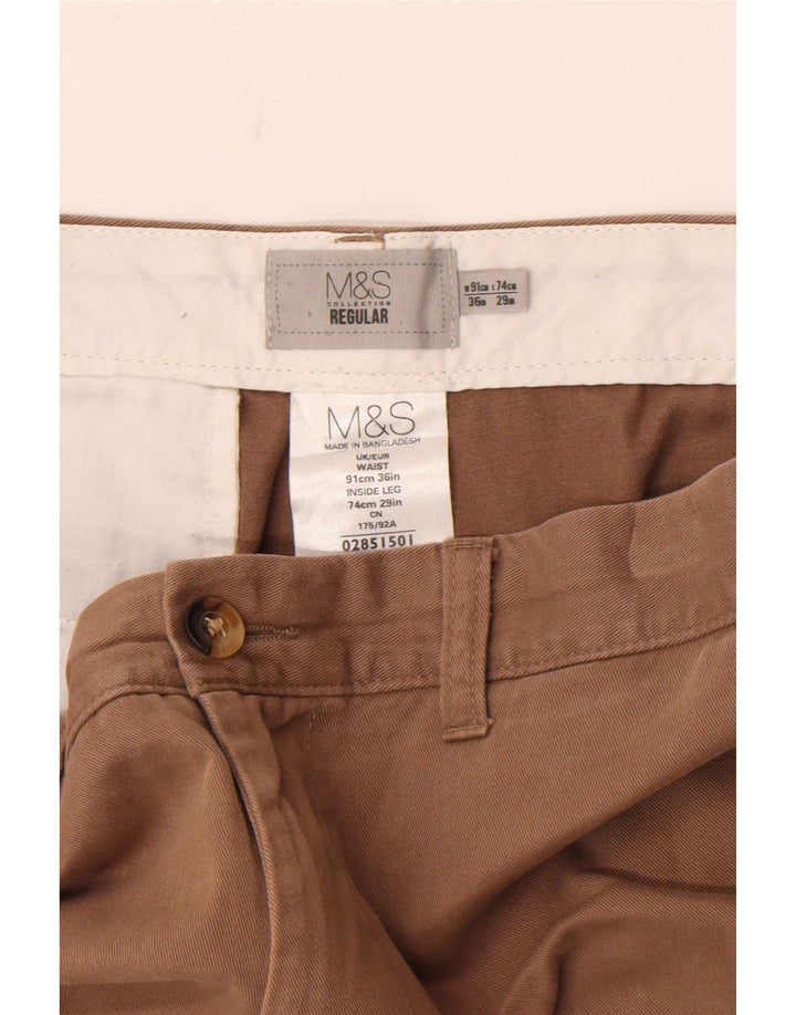 Męskie spodnie chino o regularnym kroju Marks & Spencer W36 L29 Brązowa bawełna