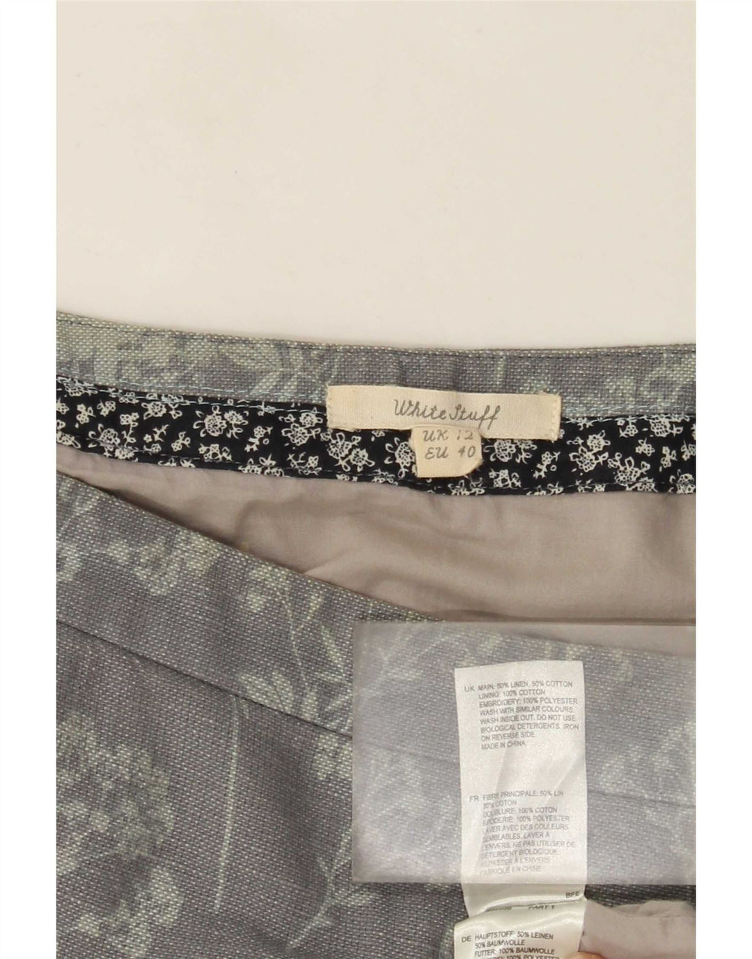 Damska spódnica midi White Stuff UK 12 Medium W32 Szara, lniana w kwiaty