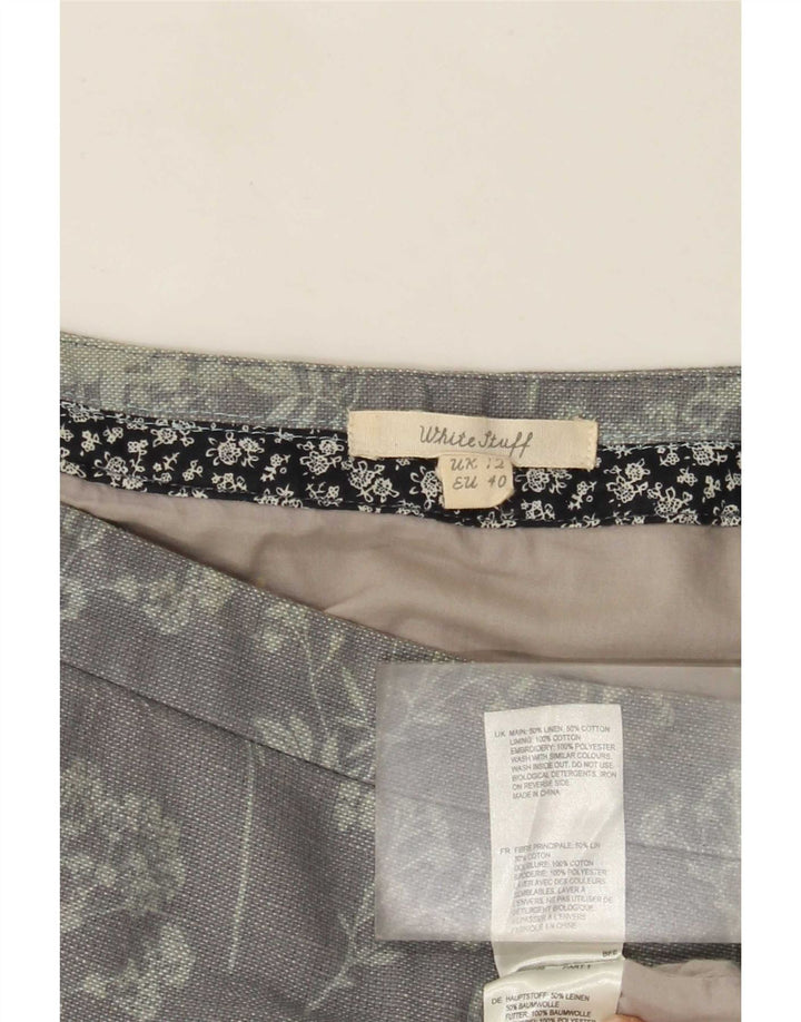 Damska spódnica midi White Stuff UK 12 Medium W32 Szara, lniana w kwiaty